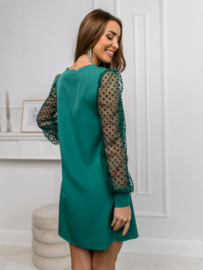 Vestito a trapezio con maniche in chiffon da donna verde bottiglia Bolf 8234