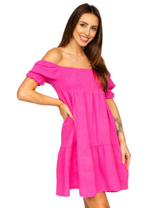 Abito in mussola con balze da donna fucsia Bolf 12240