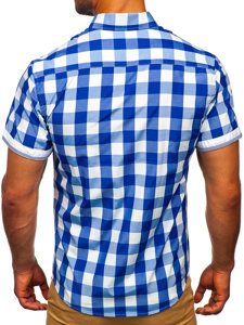 Camicia a manica corta a quadri da uomo blu fiordaliso Bolf 4508