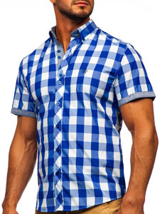 Camicia a manica corta a quadri da uomo blu fiordaliso Bolf 6522