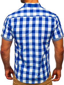 Camicia a manica corta a quadri da uomo blu fiordaliso Bolf 6522