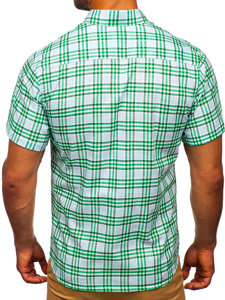 Camicia a manica corta a quadri da uomo verde Bolf 201501