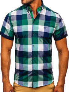 Camicia a manica corta a quadri da uomo verde Bolf 5532-1