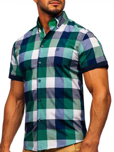 Camicia a manica corta a quadri da uomo verde Bolf 5532-1