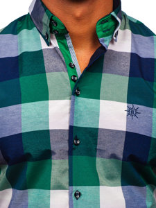 Camicia a manica corta a quadri da uomo verde Bolf 5532-1