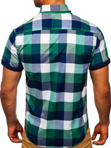 Camicia a manica corta a quadri da uomo verde Bolf 5532-1