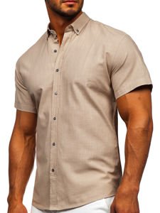 Camicia a manica corta da uomo beige Bolf 20501