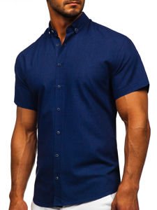 Camicia a manica corta da uomo blu Bolf 20501