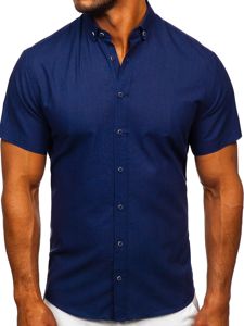 Camicia a manica corta da uomo blu Bolf 20501