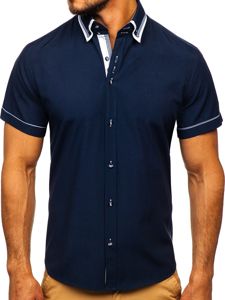 Camicia a manica corta da uomo blu Bolf 3520