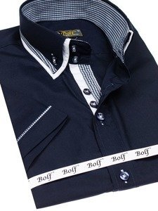 Camicia a manica corta da uomo blu Bolf 3520