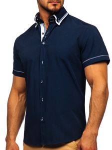 Camicia a manica corta da uomo blu Bolf 3520