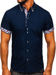 Camicia a manica corta da uomo blu Bolf 6540