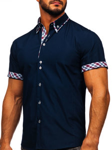 Camicia a manica corta da uomo blu Bolf 6540