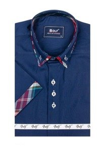 Camicia a manica corta da uomo blu Bolf 6540