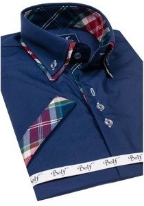 Camicia a manica corta da uomo blu Bolf 6540