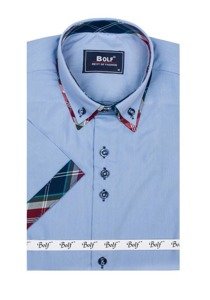 Camicia a manica corta da uomo celeste Bolf 6540