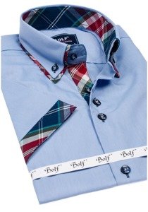 Camicia a manica corta da uomo celeste Bolf 6540