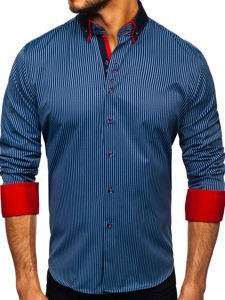 Camicia a manica lunga a righe da uomo blu Bolf 2751