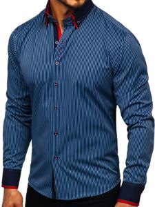 Camicia a manica lunga a righe da uomo blu Bolf 2751