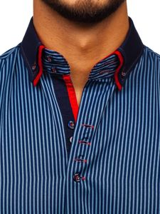 Camicia a manica lunga a righe da uomo blu Bolf 2751