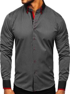 Camicia a manica lunga a righe da uomo nera Bolf 2751