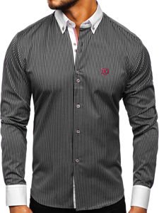 Camicia a manica lunga a righe da uomo nera Bolf 9717