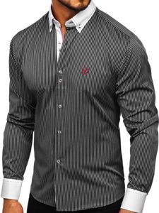 Camicia a manica lunga a righe da uomo nera Bolf 9717