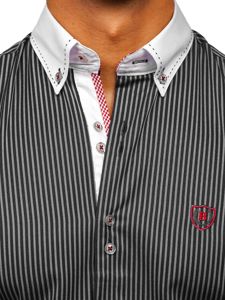 Camicia a manica lunga a righe da uomo nera Bolf 9717