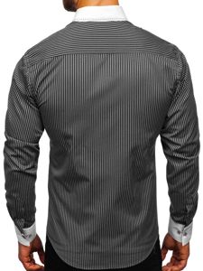 Camicia a manica lunga a righe da uomo nera Bolf 9717