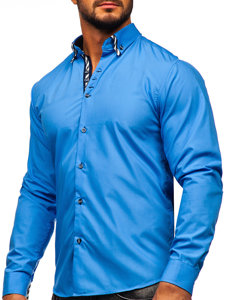 Camicia a manica lunga da uomo azzurra Bolf 3762