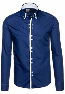 Camicia a manica lunga da uomo blu Bolf 1721-1