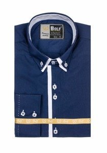 Camicia a manica lunga da uomo blu Bolf 1721-1