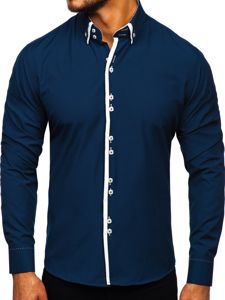 Camicia a manica lunga da uomo blu Bolf 1721-1