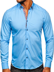 Camicia a manica lunga da uomo celeste Bolf 3707