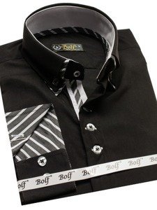 Camicia a manica lunga da uomo nera Bolf 3762