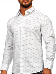 Camicia a maniche lunghe con motivi da uomo bianco Bolf T597