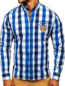 Camicia a quadri a manica lunga da uomo azzurra Bolf 1766-1