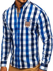 Camicia a quadri a manica lunga da uomo azzurra Bolf 1766-1