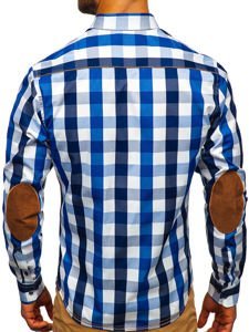 Camicia a quadri a manica lunga da uomo azzurra Bolf 1766-1