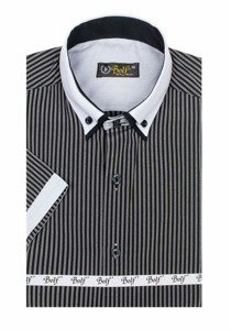 Camicia a righe a manica corta da uomo nera Bolf 1808