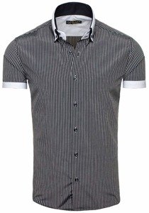 Camicia a righe a manica corta da uomo nera Bolf 1808