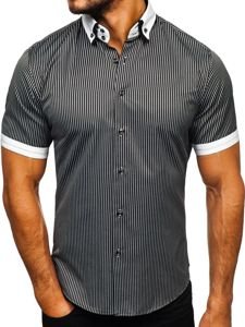 Camicia a righe a manica corta da uomo nera Bolf 1808