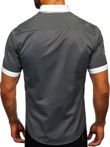 Camicia a righe a manica corta da uomo nera Bolf 1808