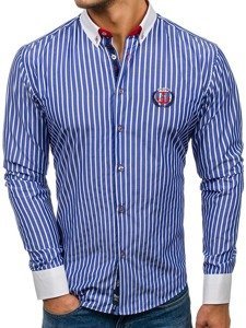 Camicia a righe a manica lunga da uomo azzurra Bolf 1771