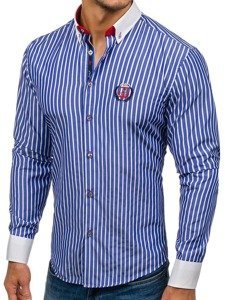 Camicia a righe a manica lunga da uomo azzurra Bolf 1771