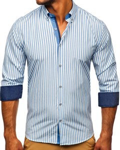 Camicia a righe a manica lunga da uomo blu Bolf 20704