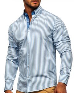 Camicia a righe a manica lunga da uomo blu Bolf 20704