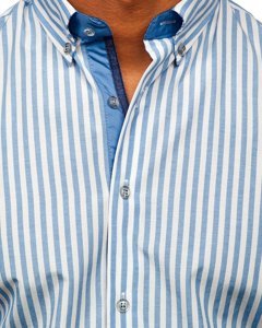 Camicia a righe a manica lunga da uomo blu Bolf 20704