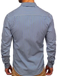 Camicia a righe a manica lunga da uomo blu Bolf 20726